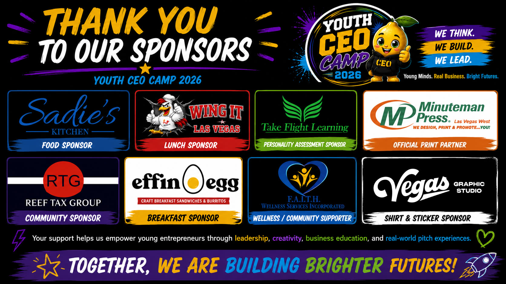 Thank you to our Youth CEO Camp 2026 sponsors